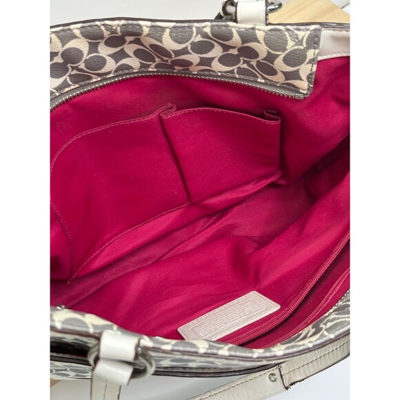 COACH HERITAGE STRIPE Bias Gray Pink White Signature PVC Chelsea Tote F15137 - Picture 4 of 13